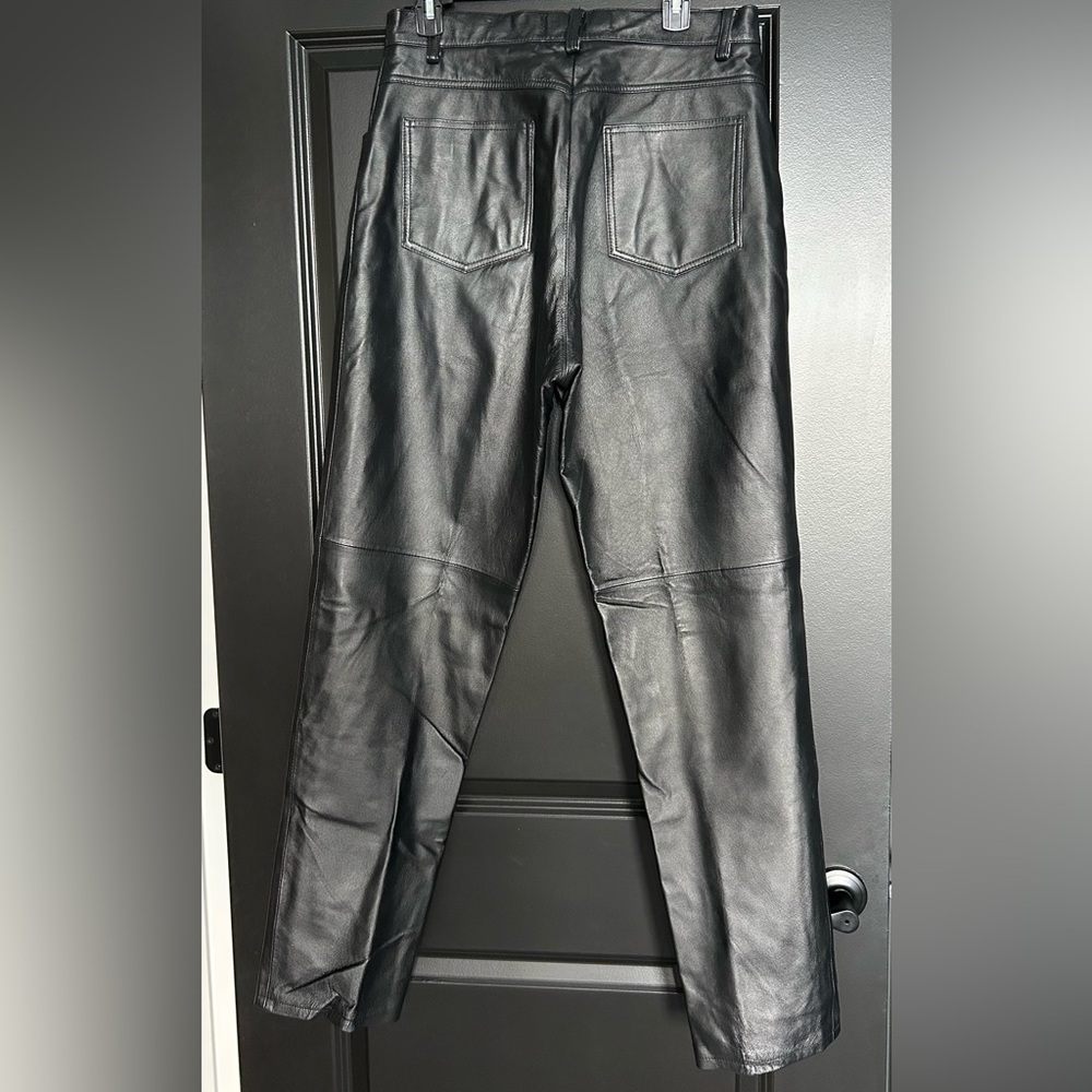 Vintage Newport News Black Leather Jeans size 12 tall EUC - Picture 2 of 6